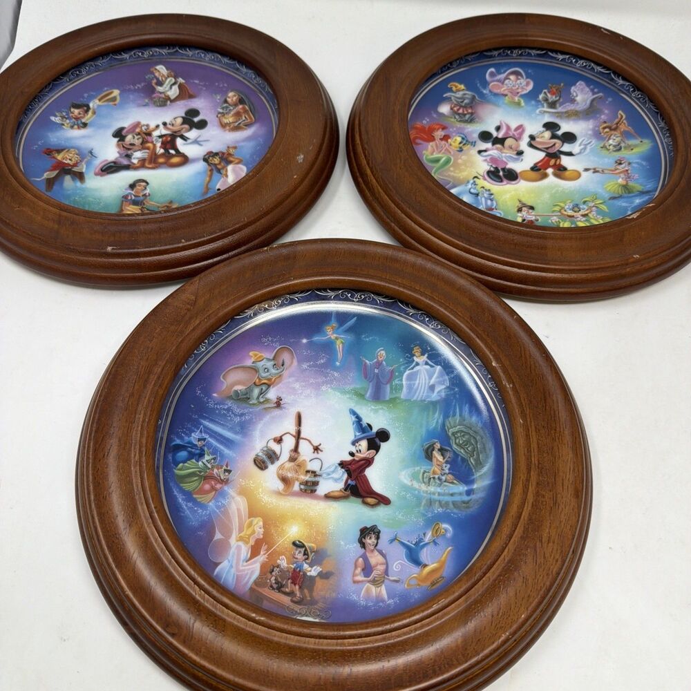 Bradford Collection Plates Disney Magical Moments Lot Of 3 Wood Frames & Papers